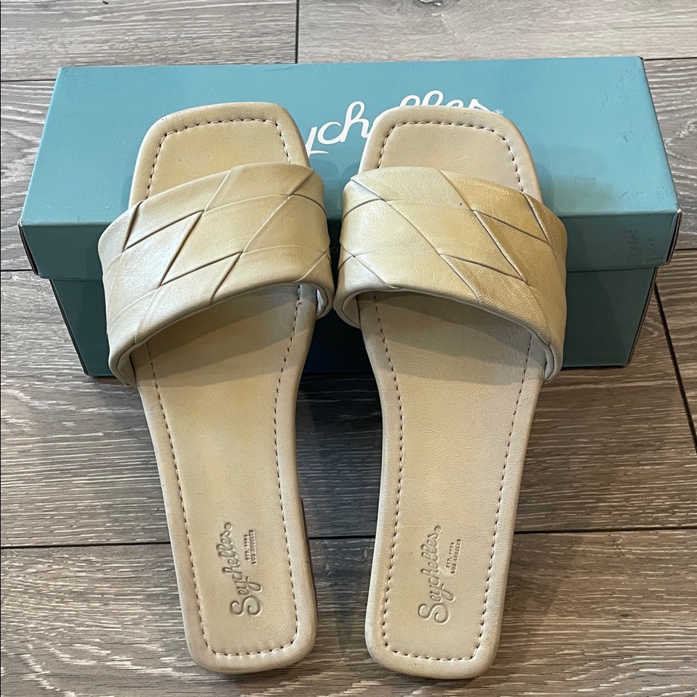 Seychelles Portland Off White Leather Slide Sandals